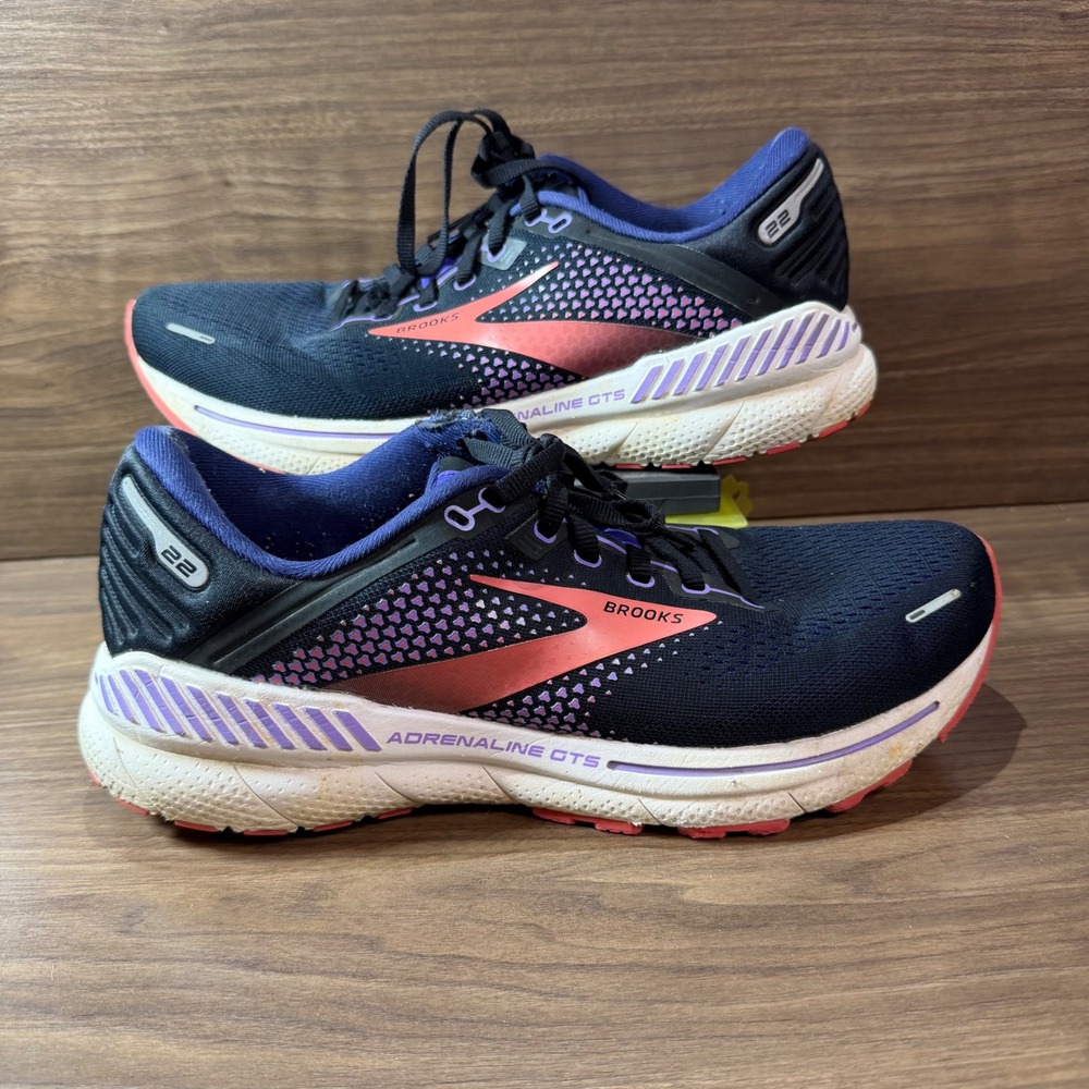 Brooks Adrenaline GTS 22 Running Shoes Womens 10 Wide Navy Pink Fair Support